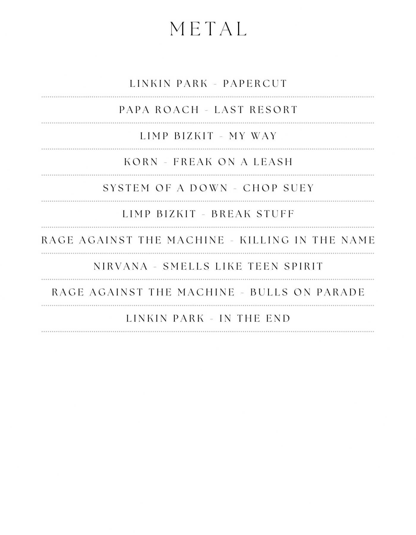 Merrang! Set list 1 - learn the songs from the UK's best Alt Rock and Nu-Metal! Tribute Band.